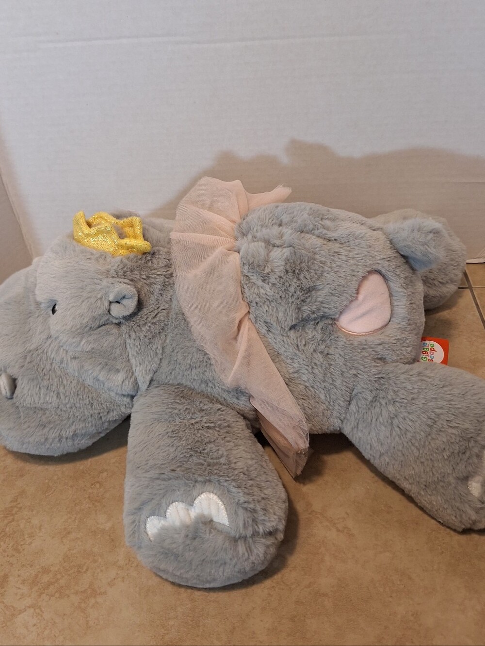 GiggleScape Plush Princess Hippo Pink Tutu Gold Sparkly Crown Pink Heart 13"